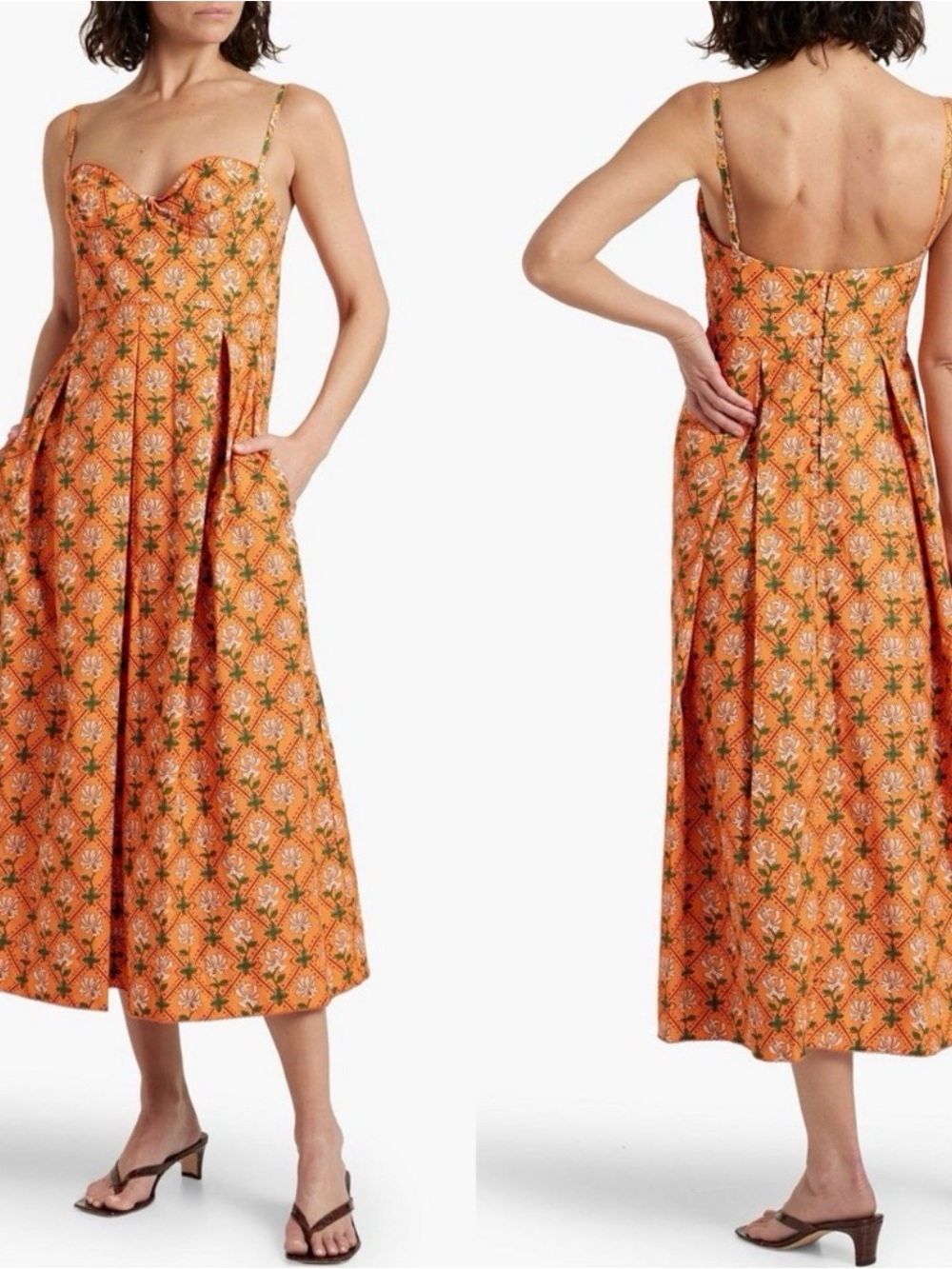 Agua Bendita Orange Floral Midi Dress